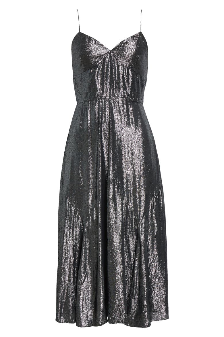 Crushed Metallic Midi Cocktail Dress, Alternate, color, GUNMETAL