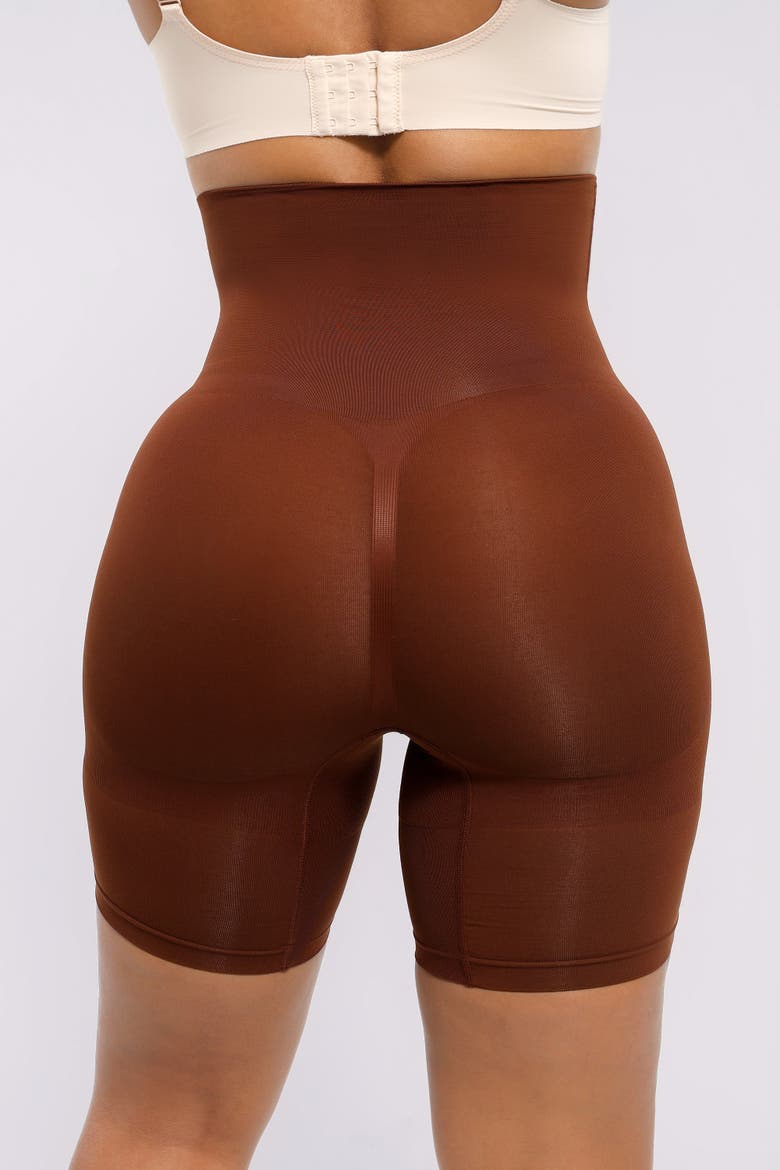 Everyday High Waist Shaping Shorts, Alternate, color, Brown