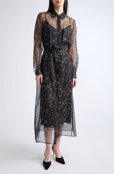 Judina Belted Silk Organza Shirtdress