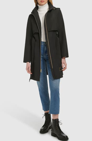 Cole Haan Belted Travel Packable Hooded Rain Jacket | Nordstrom