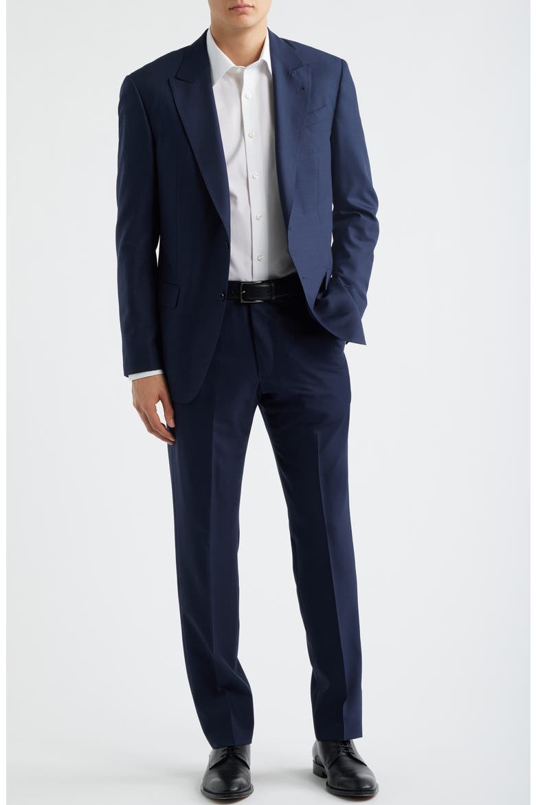 Navy Microcheck Virgin Wool Peak Lapel Suit, Alternate, color, NAVY