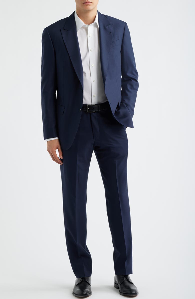 Emporio Armani Navy Microcheck Virgin Wool Peak Lapel Suit, Alternate, color, Navy