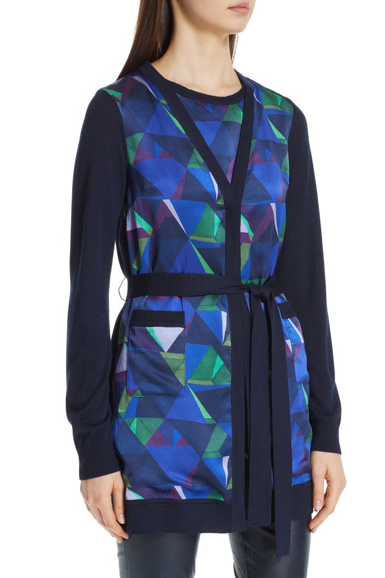 Jersey & Silk Cardigan, Alternate, color, NAVY MULTI