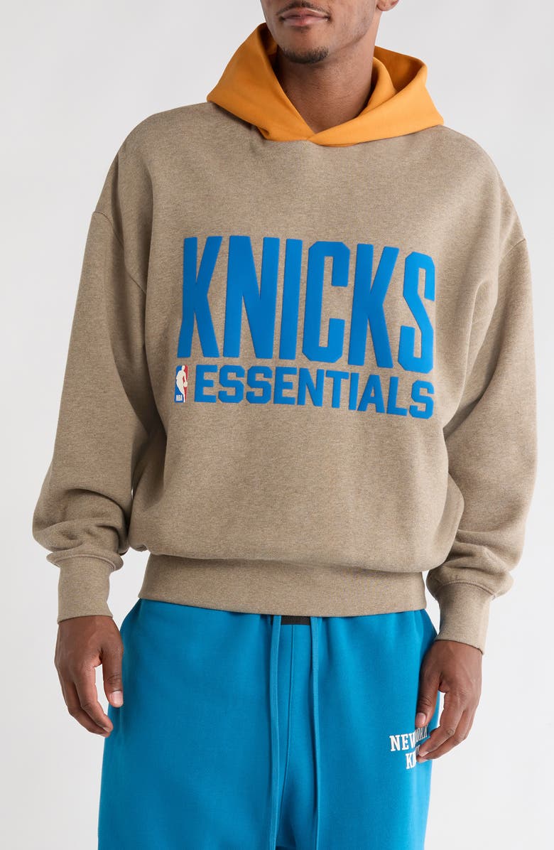 Fear of God Essentials x NBA New York Knicks Sports Fit Cotton Blend Hoodie, Main, color, Homestead Heather/ Orange