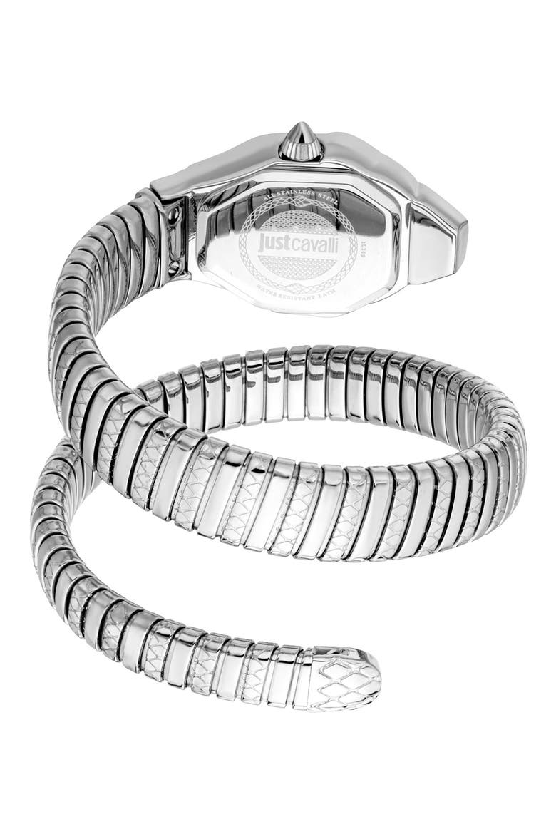 Glam Snake Wraparound Bracelet Watch, 22mm x 34.5mm, Alternate, color, SILVER/BLACK