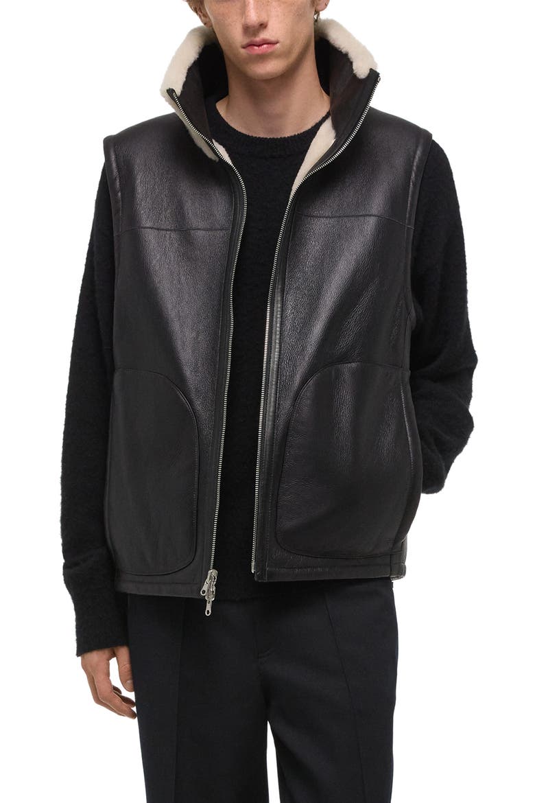 Reversible Genuine Shearling Vest, Alternate, color, CREMELLO/ BLACK