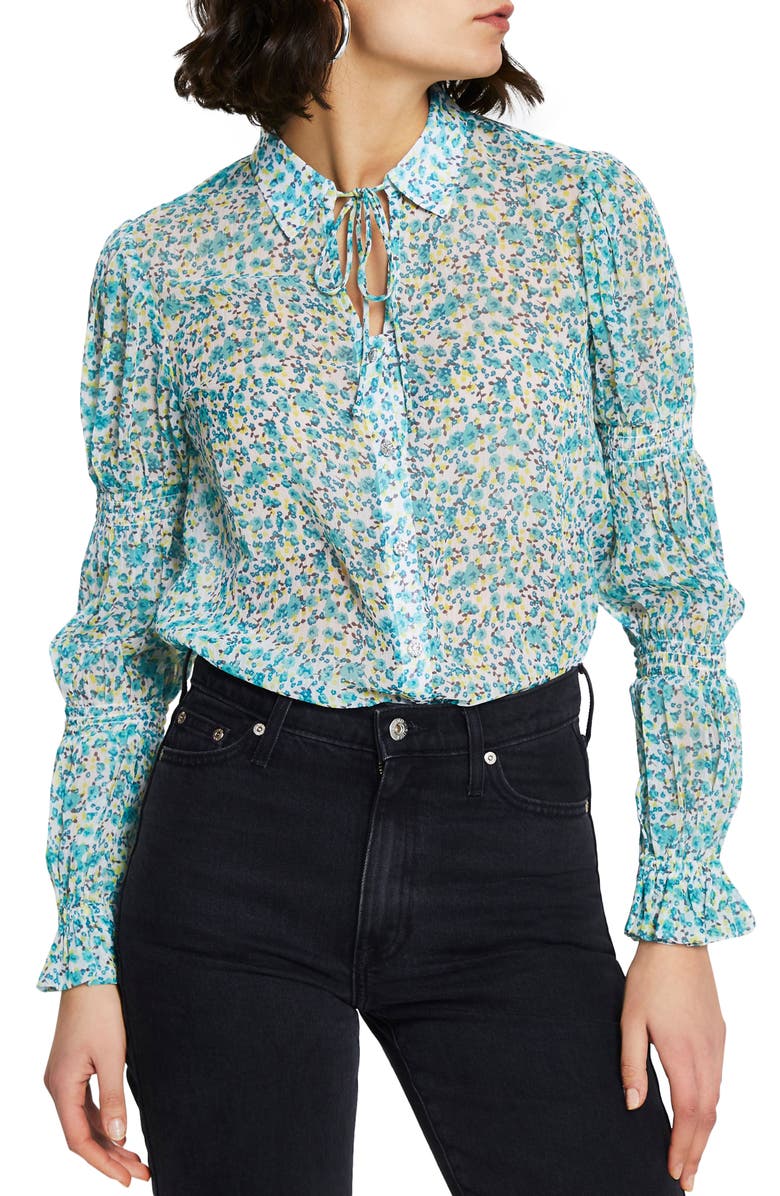 River Island Floral Shirred Sleeve Blouse, Main, color, 