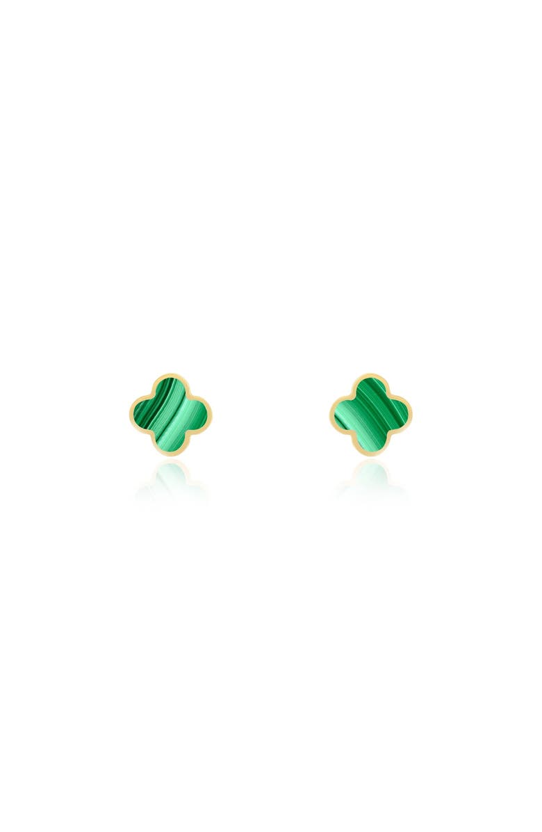 The Lovery Fine Jewelry Mini Malachite Clover Stud Earrings, Alternate, color, Malachite
