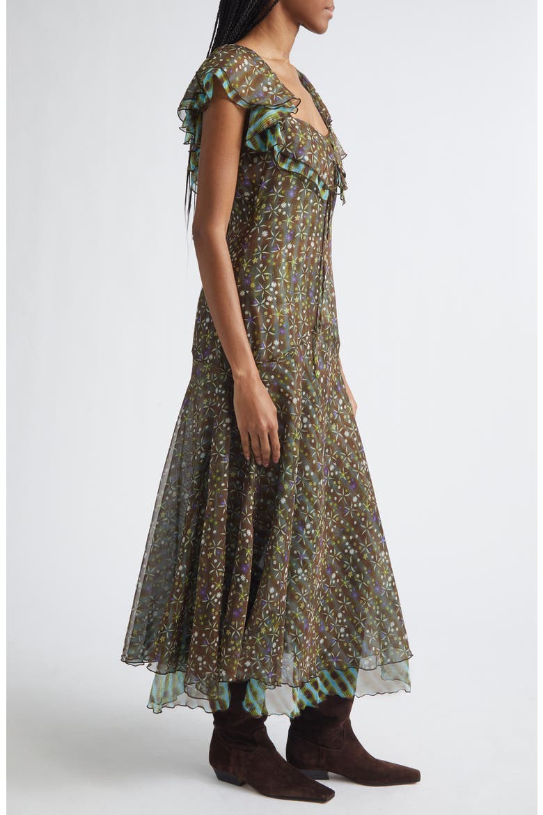 Caenes Ruffle Chiffon Midi Dress, Alternate, color, BLUE MULTI