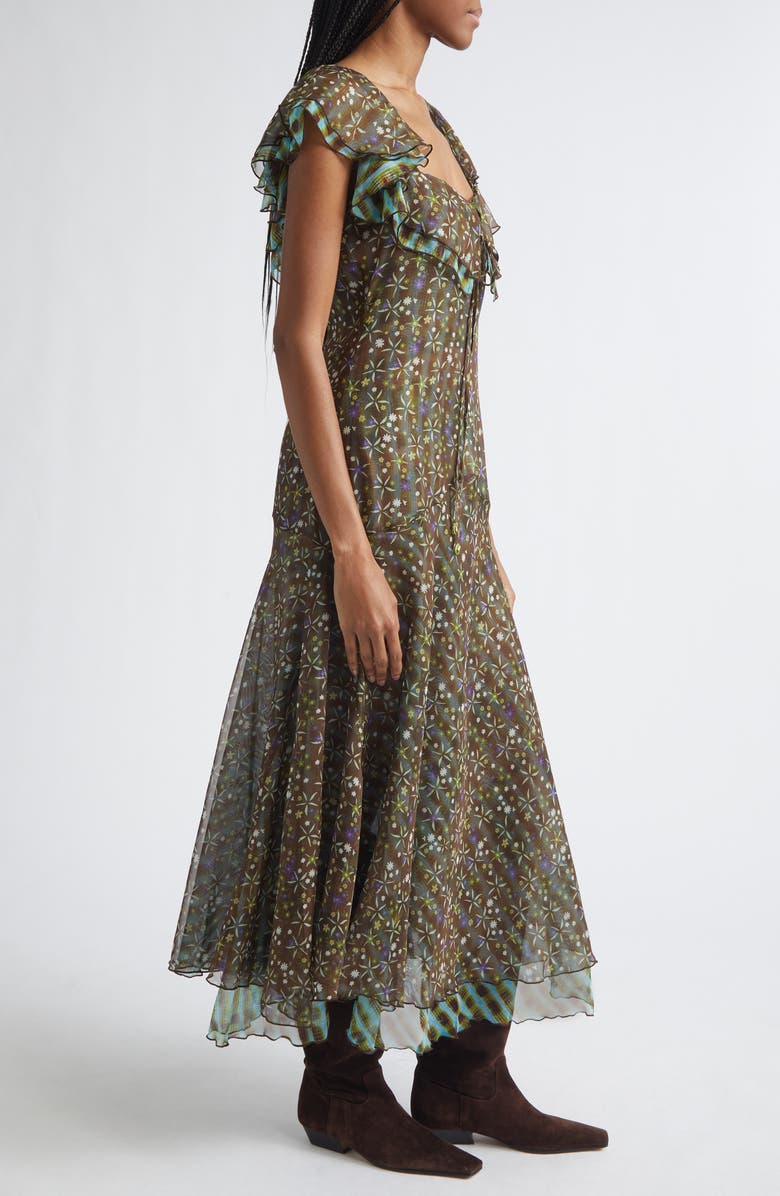 Siedrés Caenes Ruffle Chiffon Midi Dress, Alternate, color, Blue Multi