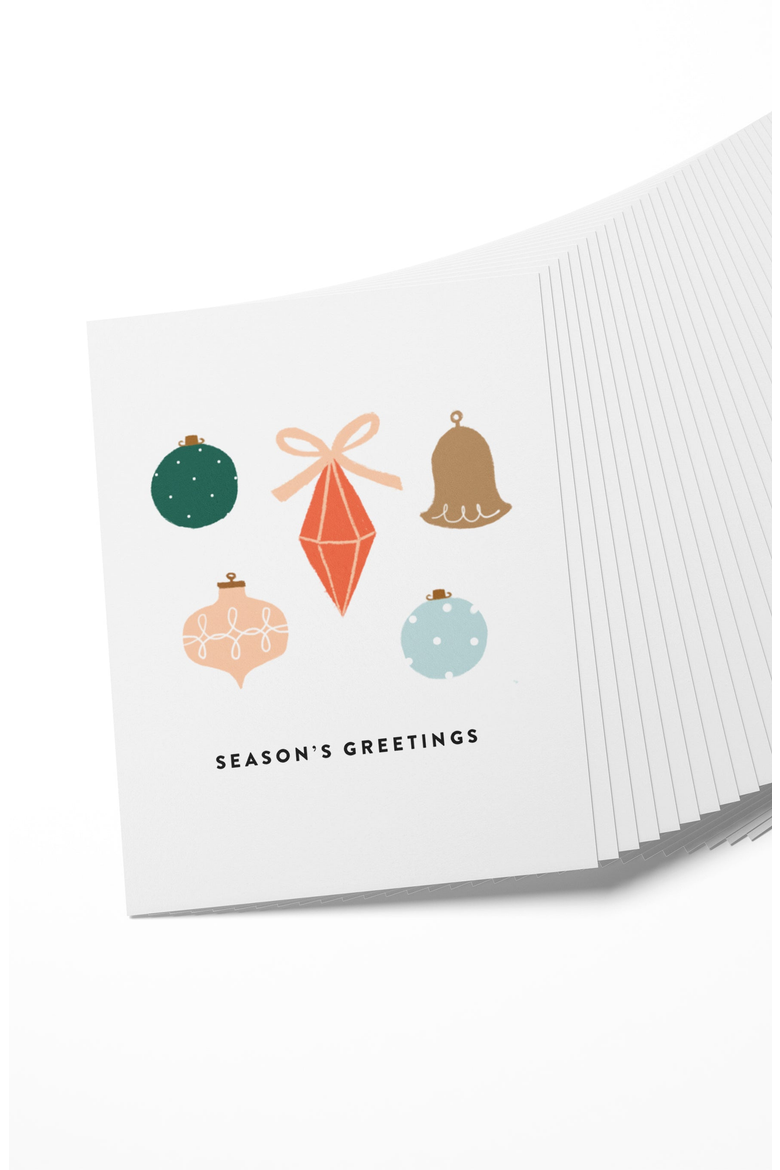 Seasons Greetings Holiday Ornaments Boxed Set of 8 Greeting Cards, Alternate, color, White & Red