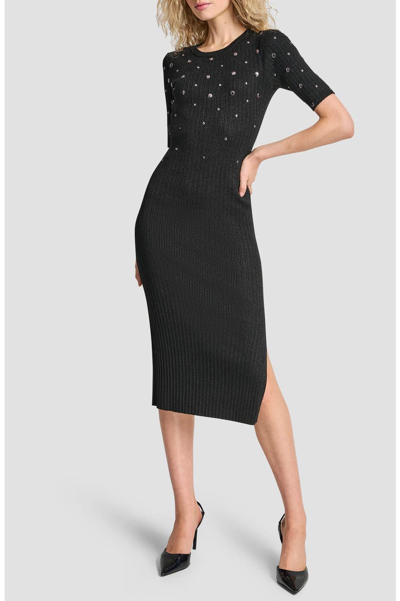 Metallic Studded Sweater Dress, Main, color, BLACK