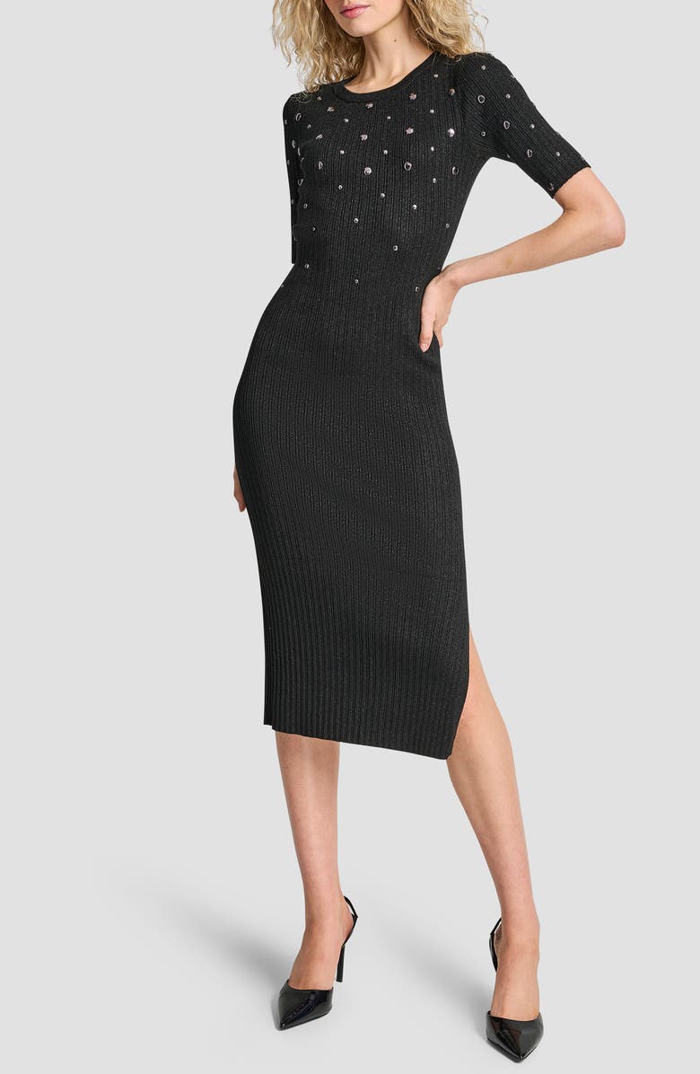 DKNY Metallic Studded Sweater Dress, Main, color, Black