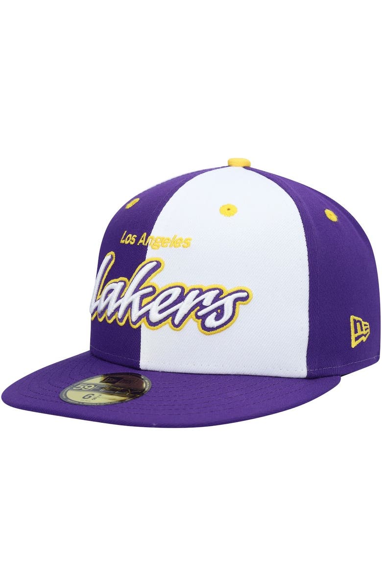 New Era Men's New Era Purple/White Los Angeles Lakers Script Pinwheel 59FIFTY Fitted Hat, Main, color,
