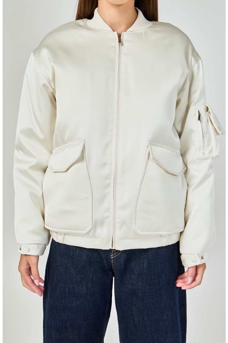 Satin Bomber Jacket, Alternate, color, IVORY