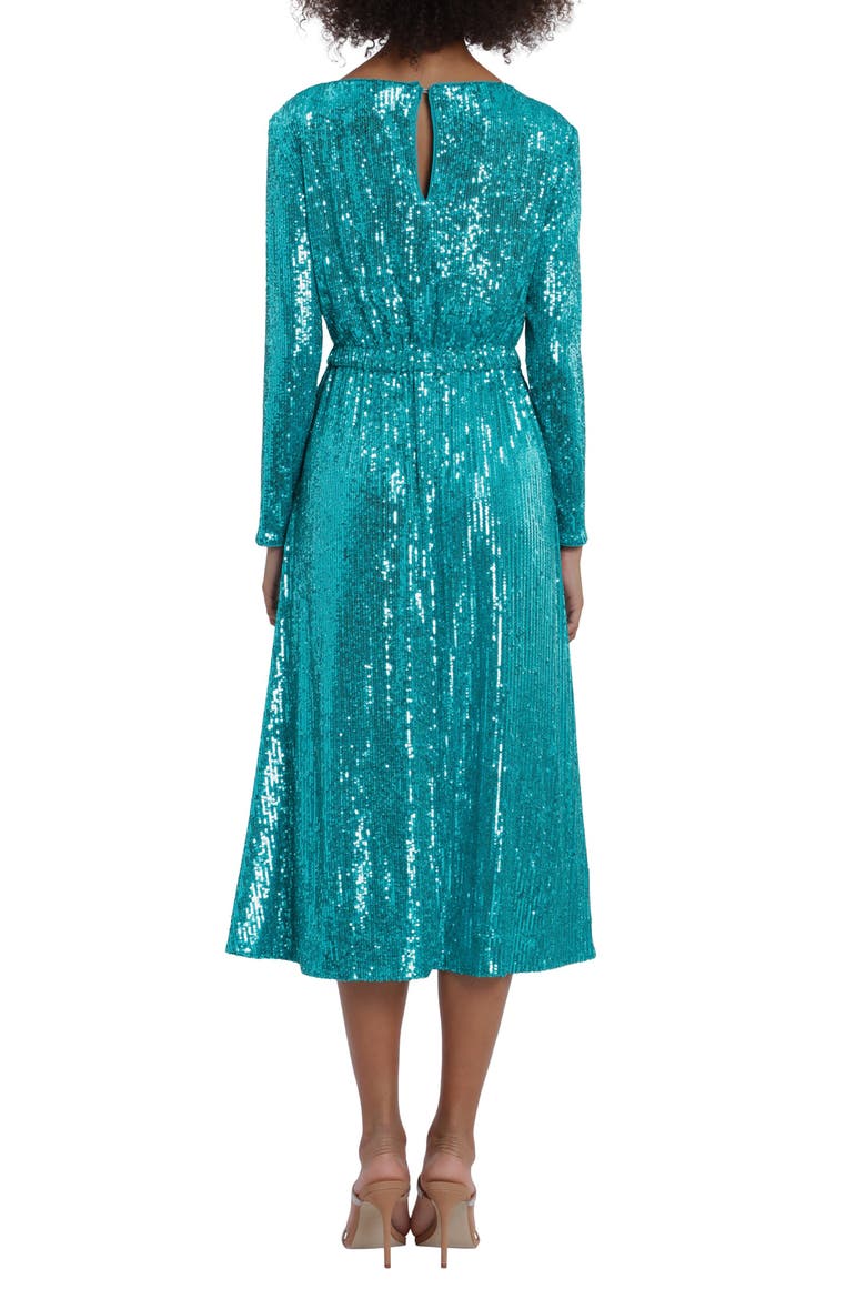 Long Sleeve Sequin Blouson Dress, Alternate, color, OCEAN BLUE