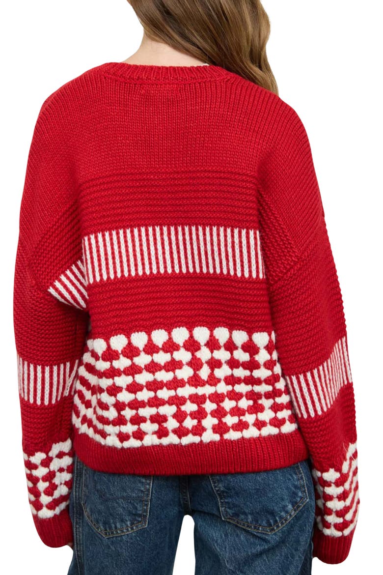 Striped Knit Cardigan, Alternate, color, RED
