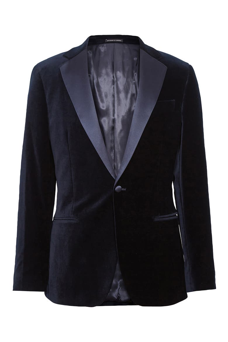 Ace Black Cotton Stretch Velvet Dinner Jacket, Alternate, color, NAVY