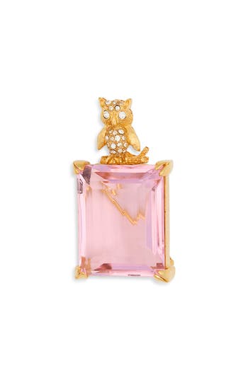 Cz By Kenneth Jay Lane Pink Owl Brooch In Polished Gold