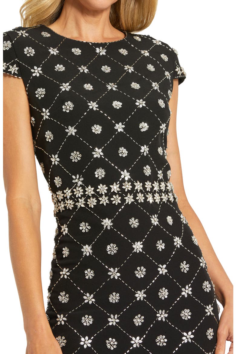 Beaded Short Sleeve Crew Neck Sheath Midi Dress, Alternate, color, Black