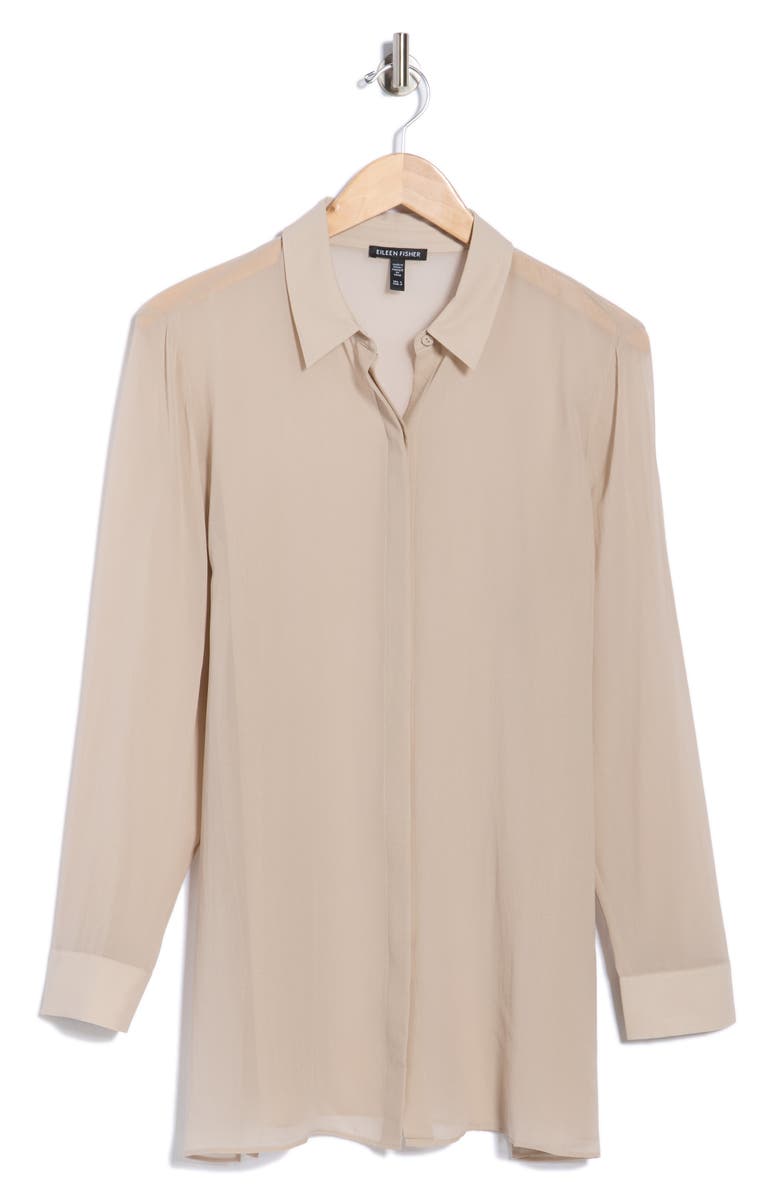 Eileen Fisher Long Silk Shirt, Alternate, color, Dove