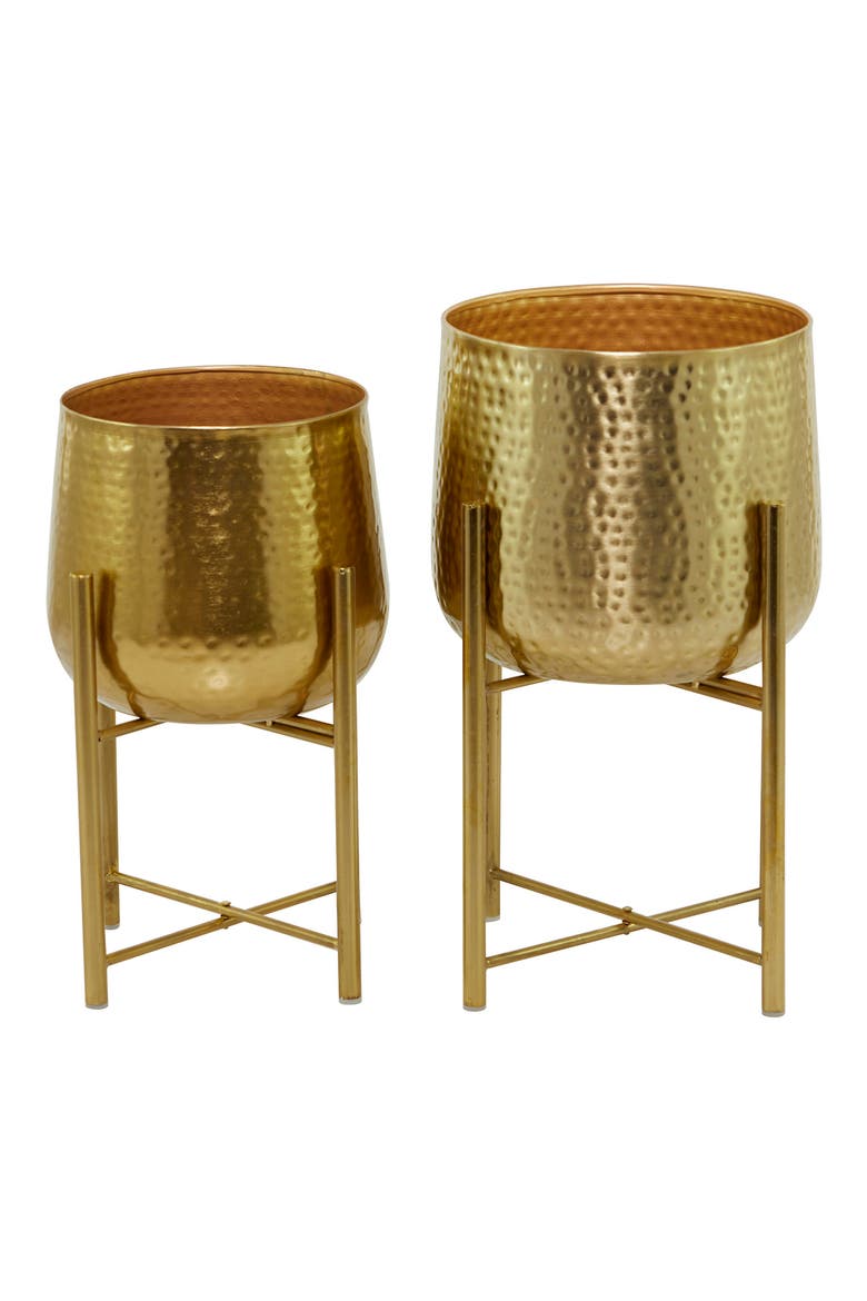 Goldtone Metal Modern Planter with Removable Stand - Set of 2, Main, color, GOLD