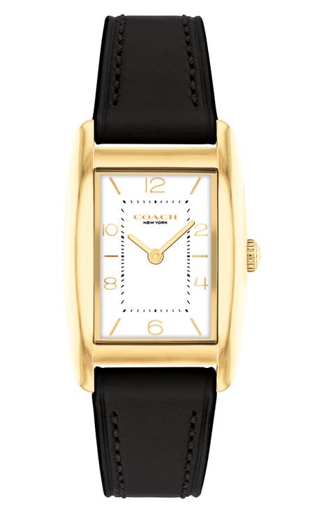 Reese Rectangular Leather Strap Watch, 24mm