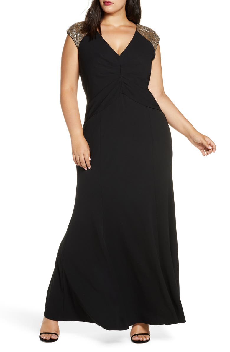 Vince Camuto Sequin Yoke Scuba Crepe Trumpet Gown, Main, color,