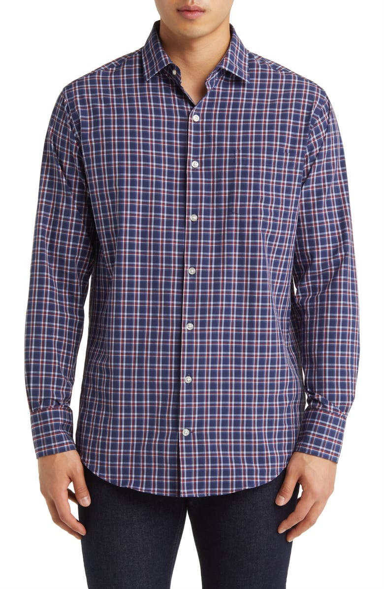 Peter Millar Sylvan Check Performance Poplin Button-Up Shirt, Main, color, 