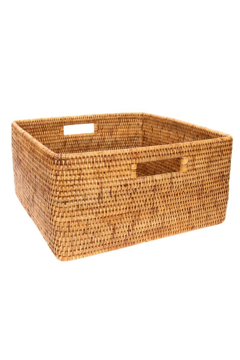 Artifacts Rattan Square Storage Basket With Handles, Alternate, color, Honey Brown