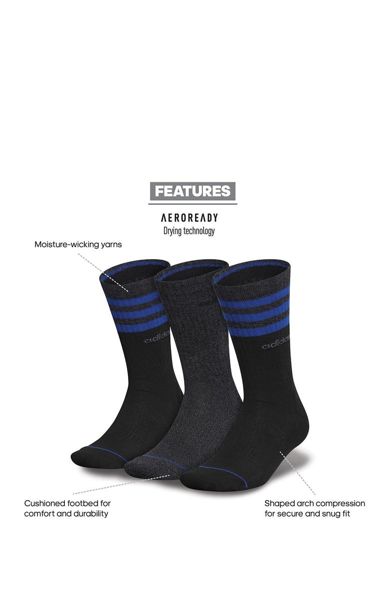 adidas 3-Stripe Crew Socks - Pack of 3, Alternate, color, 