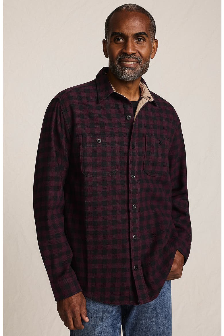 Authentic Flannel Shirt with Corduroy Collar, Main, color, Lush Burgundy Check