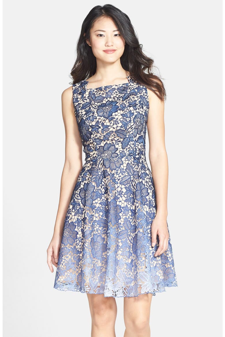 'Futura' Ombré Lace Fit & Flare Dress, Main, color, DANUBE