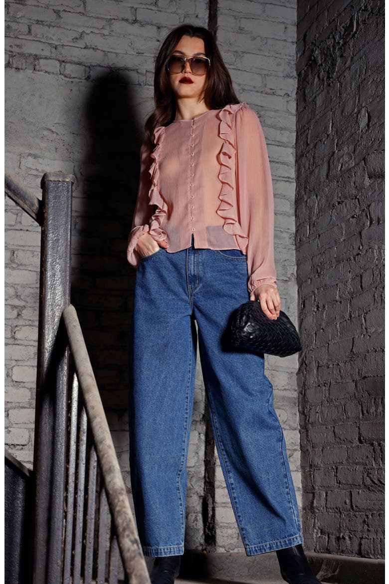 Aiden Ruffle Long Sleeve Button-Up Top, Alternate, color, BLUSH