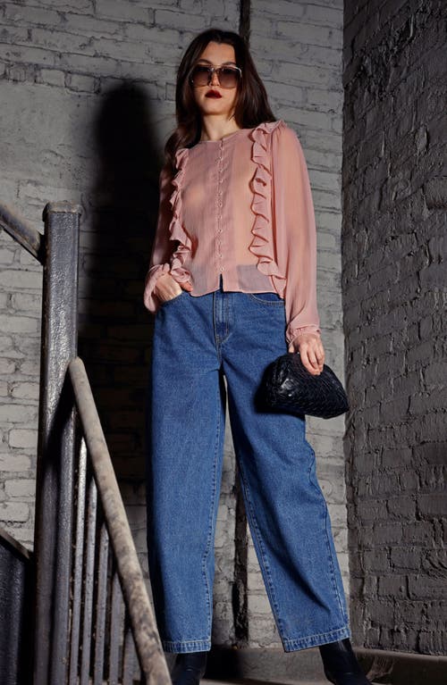 Walter Baker Aiden Ruffle Long Sleeve Button-up Top In Pink