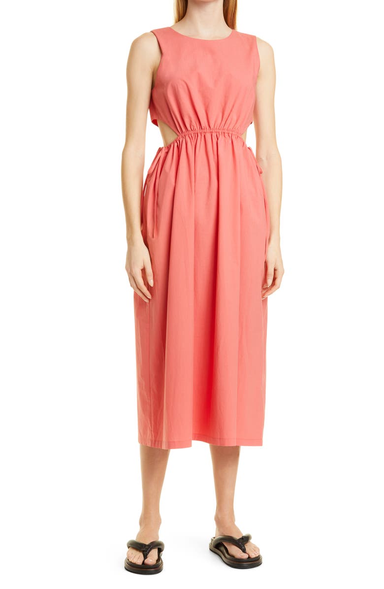 Rails Yvette Cutout Organic Cotton Blend Midi Dress, Main, color, Spiced Coral