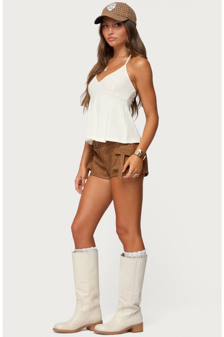Washed Faux Leather Micro Cargo Shorts, Alternate, color, TAN