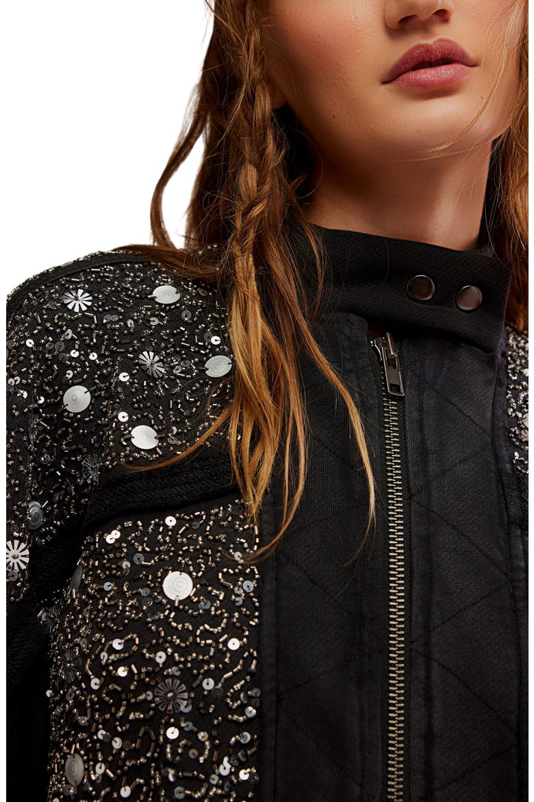 Sparkle Front Zip Sweatshirt, Alternate, color, BLACK COMBO