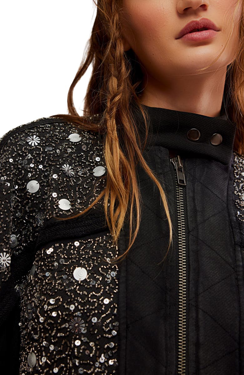 Free People Sparkle Front Zip Sweatshirt, Alternate, color, Black Combo
