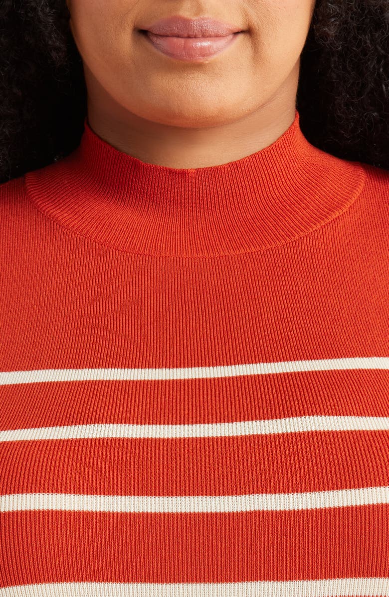 Tahari ASL Stripe Sleeveless Mock Neck Sweater, Alternate, color, Persimmon Vanilla