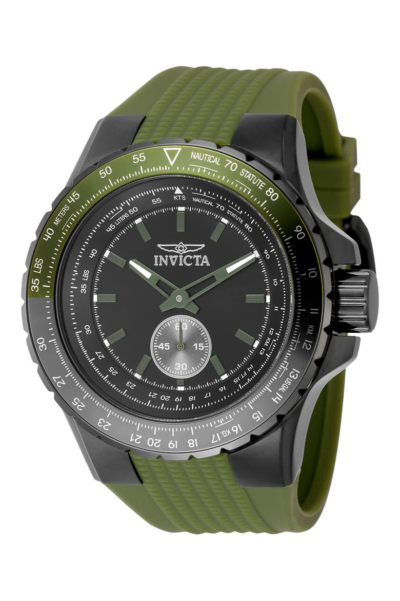 Aviator Silicone Strap Watch, Main, color, BLACK/GREEN