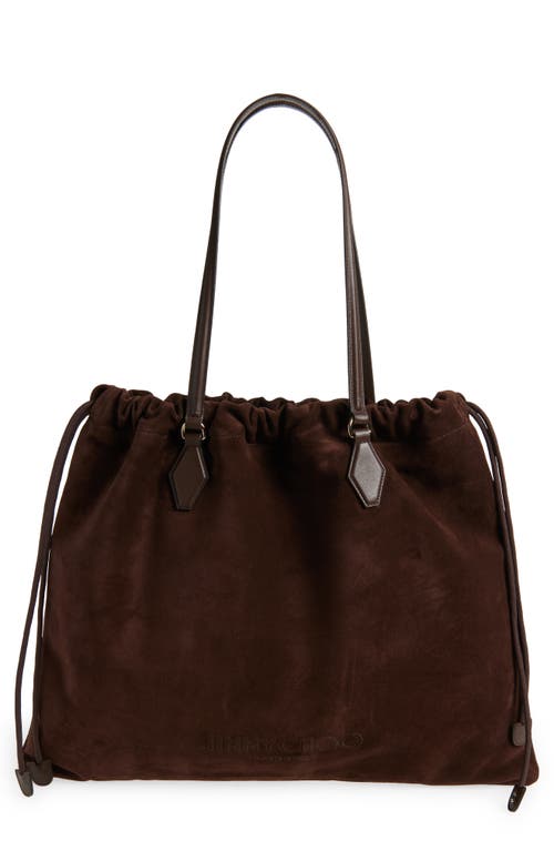 Jimmy Choo Large Drawstring Leather Tote In Brown