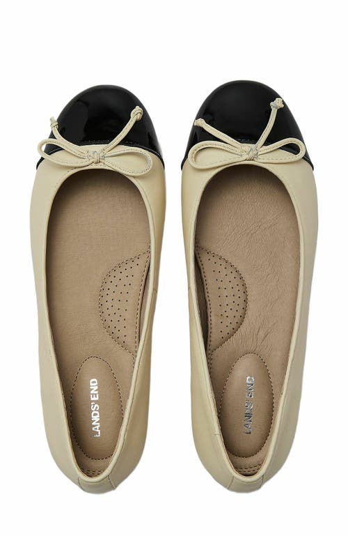 Lands' End Essential Leather Cap Toe Ballet Flats in Ivory/black at Nordstrom, Size 9