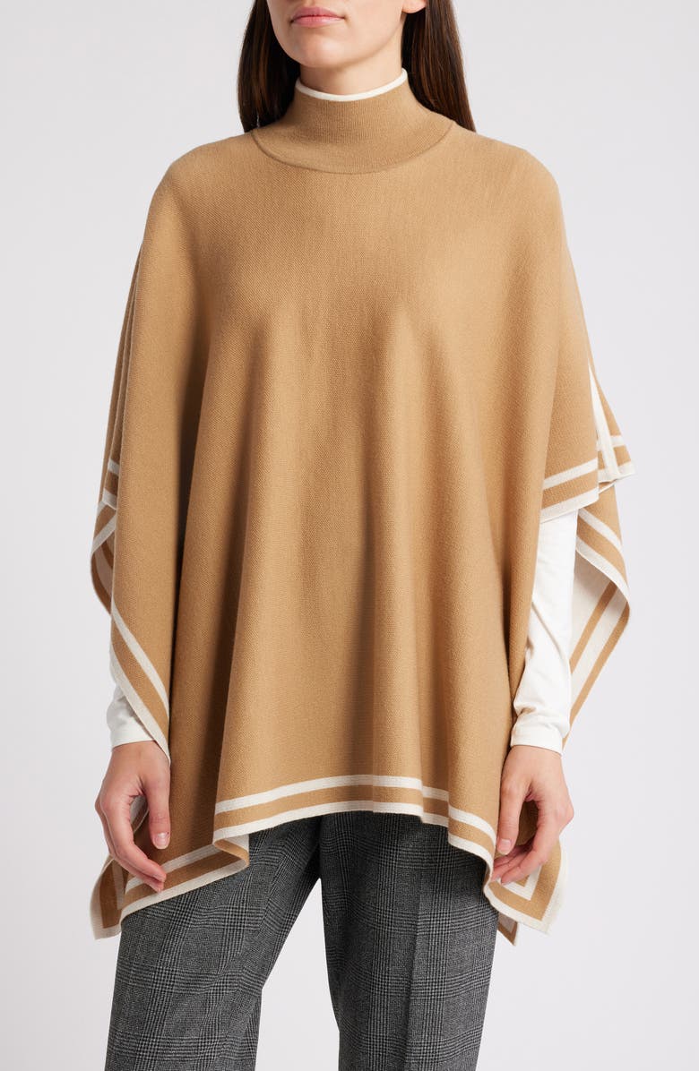 BOSS Lalena Mock Neck Virgin Wool Poncho, Main, color,