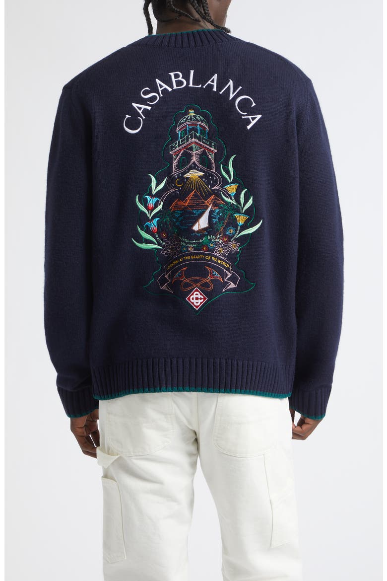 Embroidered Hotel Emblem Cardigan, Alternate, color, WOOL BLEND