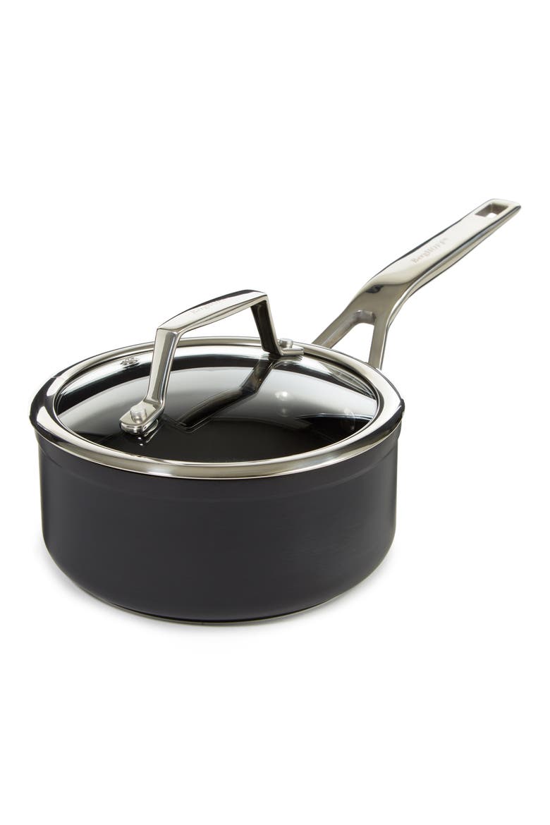 Essentials Hard Anodized 1.3-Quart Nonstick Covered Saucepan, Main, color, BLACK