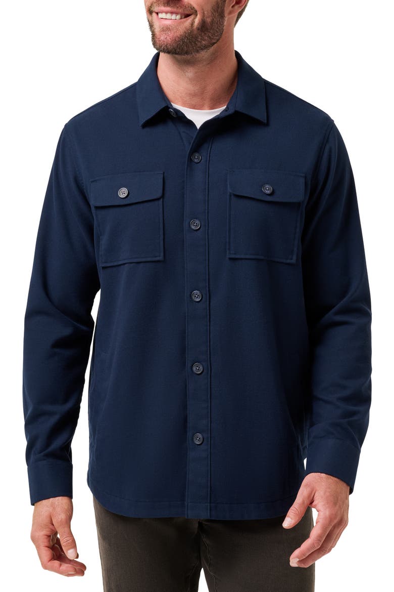 Wanna Bet Stretch Poplin Button-Up Shirt Jacket, Main, color, TOTAL ECLIPSE
