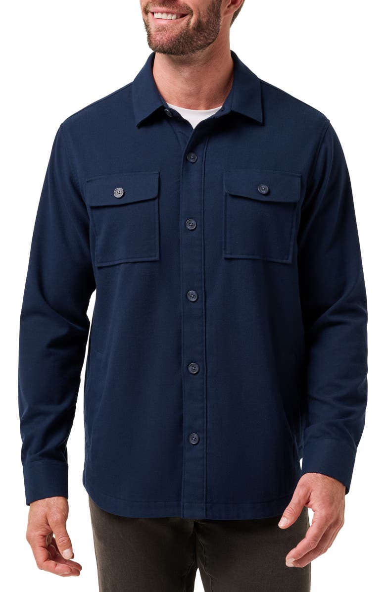 TravisMathew Wanna Bet Stretch Poplin Button-Up Shirt Jacket, Main, color, Total Eclipse