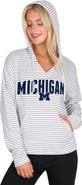 CONCEPTS SPORT Men's Concepts Sport  White/Gray Michigan Wolverines French Terry Striped V-Neck Pullover Hoodie
