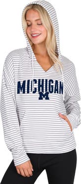 CONCEPTS SPORT Men's Concepts Sport  White/Gray Michigan Wolverines French Terry Striped V-Neck Pullover Hoodie